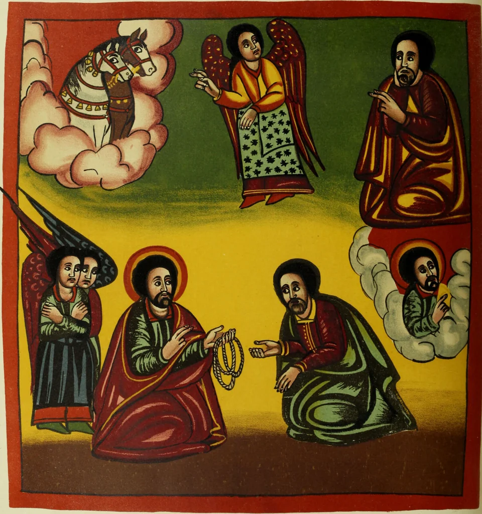 An illustration from The lives of Maba Seyon and Gabra Krestos : the Ethiopic texts / edited with an English translation and a chapter on the illustrations of Ethiopic mss. by E.A. Wallis Budge., 1898, leaf 346
