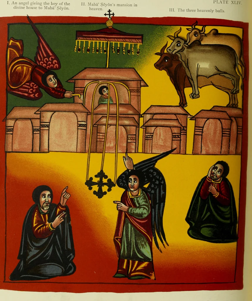 An illustration from The lives of Maba Seyon and Gabra Krestos : the Ethiopic texts / edited with an English translation and a chapter on the illustrations of Ethiopic mss. by E.A. Wallis Budge., 1898, leaf 360