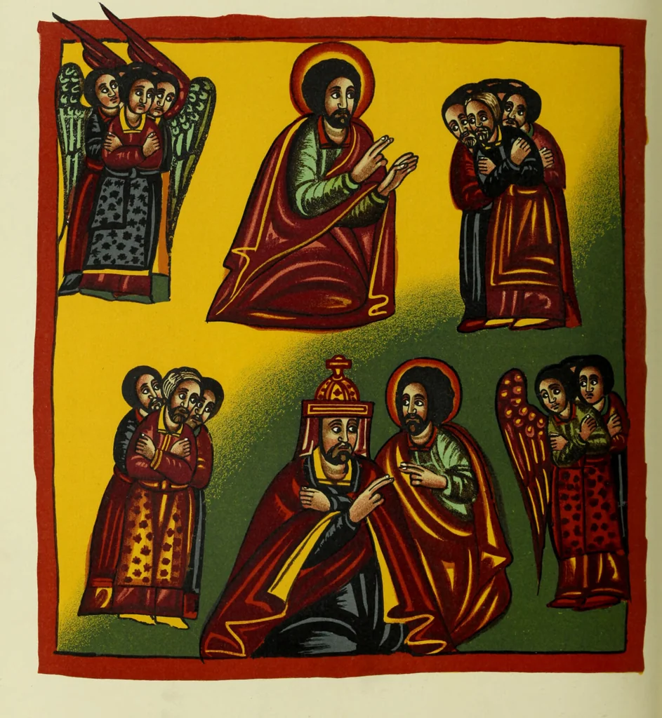 An illustration from The lives of Maba Seyon and Gabra Krestos : the Ethiopic texts / edited with an English translation and a chapter on the illustrations of Ethiopic mss. by E.A. Wallis Budge., 1898, leaf 382
