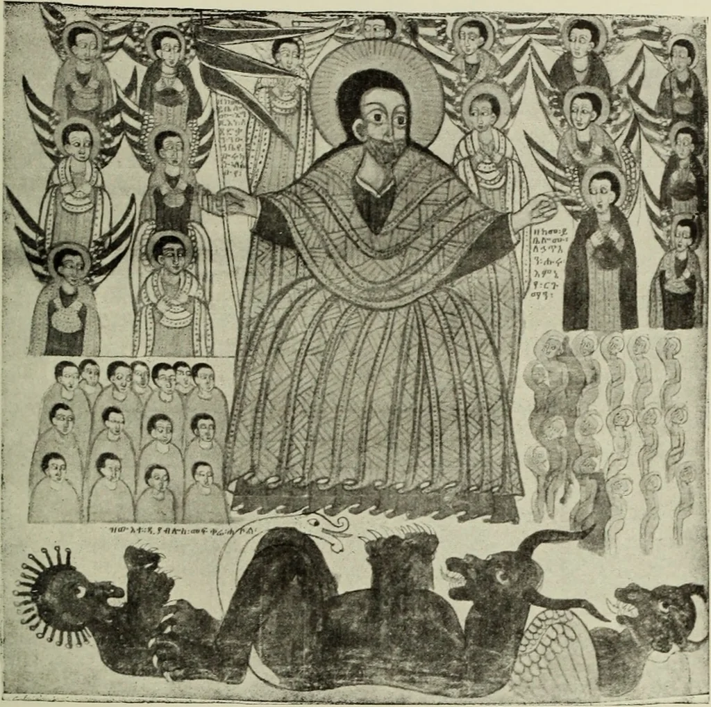 An illustration from The lives of Maba Seyon and Gabra Krestos : the Ethiopic texts / edited with an English translation and a chapter on the illustrations of Ethiopic mss. by E.A. Wallis Budge., 1898, leaf 39