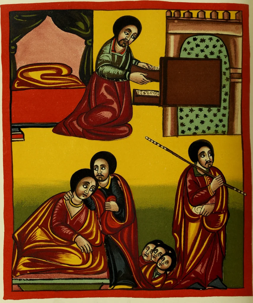 An illustration from The lives of Maba Seyon and Gabra Krestos : the Ethiopic texts / edited with an English translation and a chapter on the illustrations of Ethiopic mss. by E.A. Wallis Budge., 1898, leaf 434
