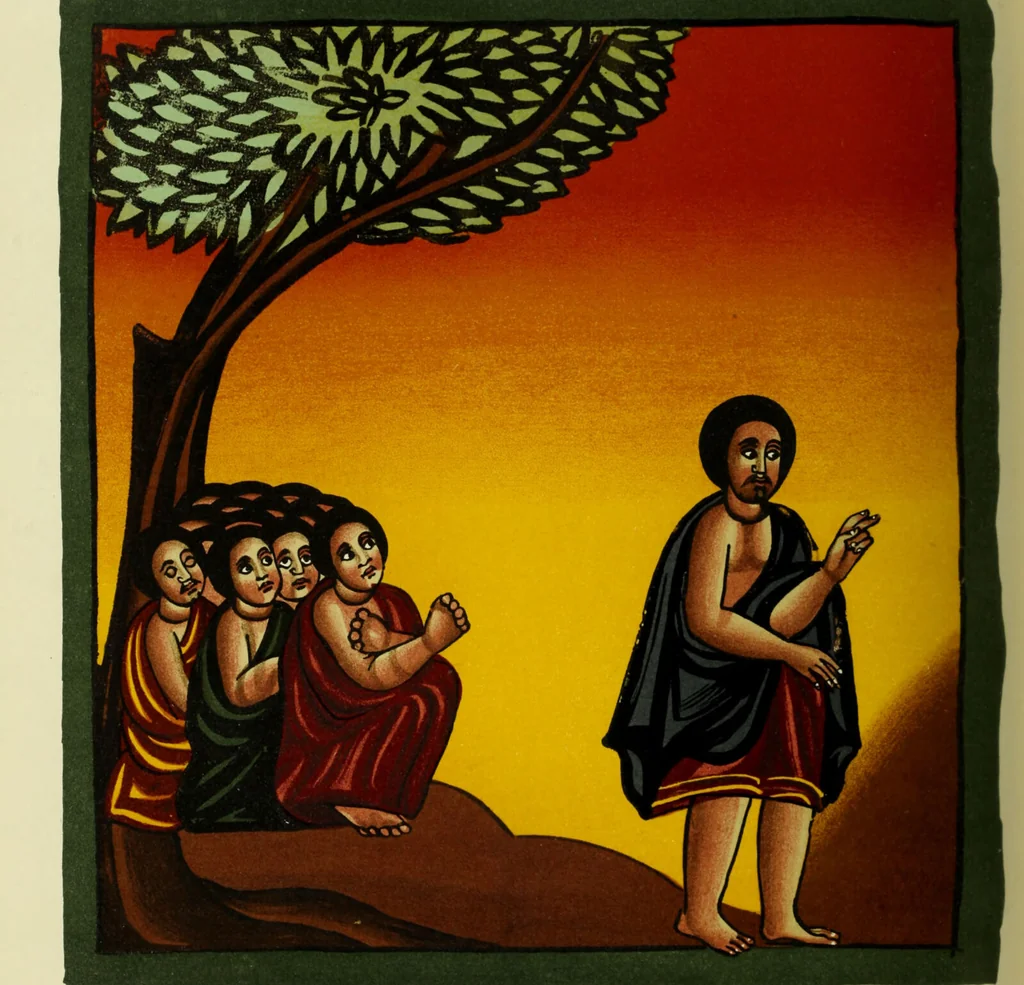An illustration from The lives of Maba Seyon and Gabra Krestos : the Ethiopic texts / edited with an English translation and a chapter on the illustrations of Ethiopic mss. by E.A. Wallis Budge., 1898, leaf 452