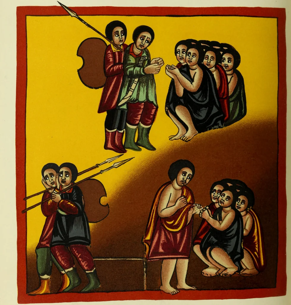 An illustration from The lives of Maba Seyon and Gabra Krestos : the Ethiopic texts / edited with an English translation and a chapter on the illustrations of Ethiopic mss. by E.A. Wallis Budge., 1898, leaf 458