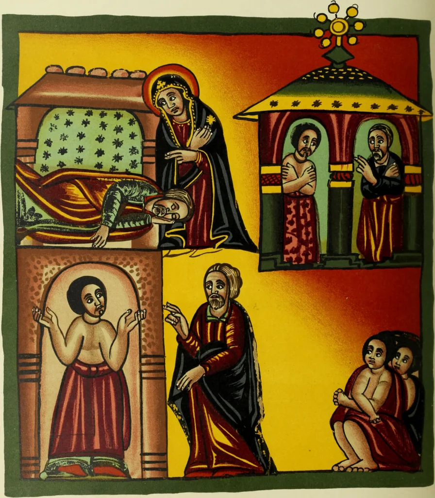 An illustration from The lives of Maba Seyon and Gabra Krestos : the Ethiopic texts / edited with an English translation and a chapter on the illustrations of Ethiopic mss. by E.A. Wallis Budge., 1898, leaf 464
