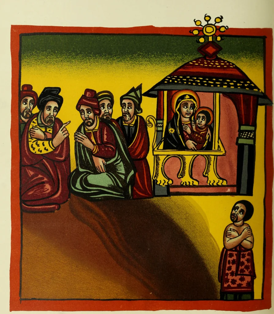 An illustration from The lives of Maba Seyon and Gabra Krestos : the Ethiopic texts / edited with an English translation and a chapter on the illustrations of Ethiopic mss. by E.A. Wallis Budge., 1898, leaf 468