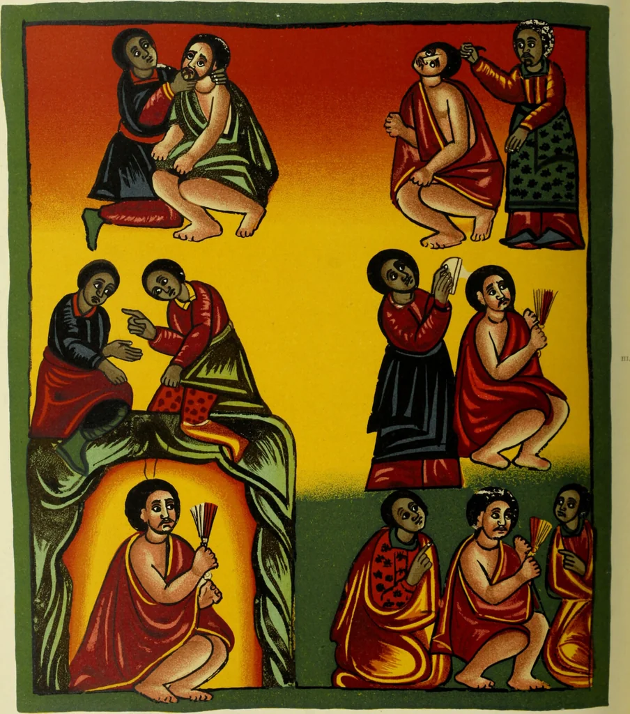 An illustration from The lives of Maba Seyon and Gabra Krestos : the Ethiopic texts / edited with an English translation and a chapter on the illustrations of Ethiopic mss. by E.A. Wallis Budge., 1898, leaf 484