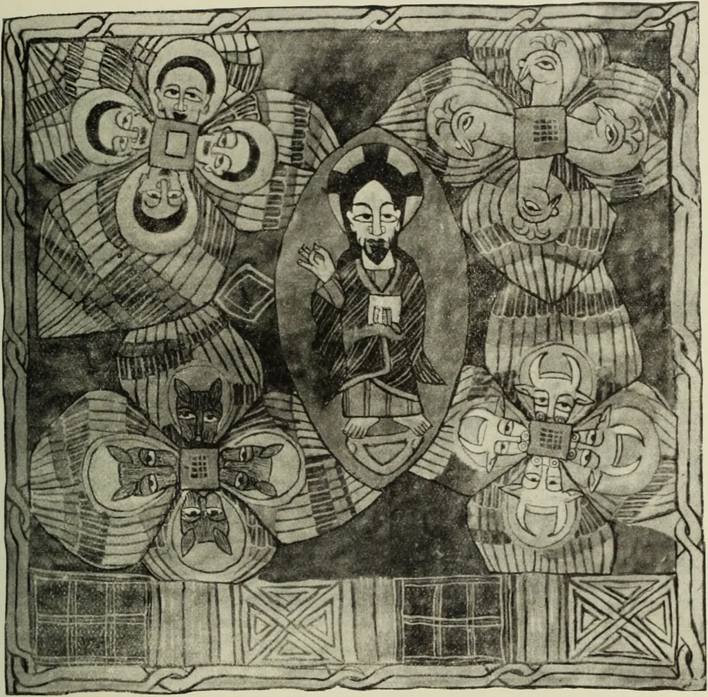 An illustration from The lives of Maba Seyon and Gabra Krestos : the Ethiopic texts / edited with an English translation and a chapter on the illustrations of Ethiopic mss. by E.A. Wallis Budge., 1898, leaf 49