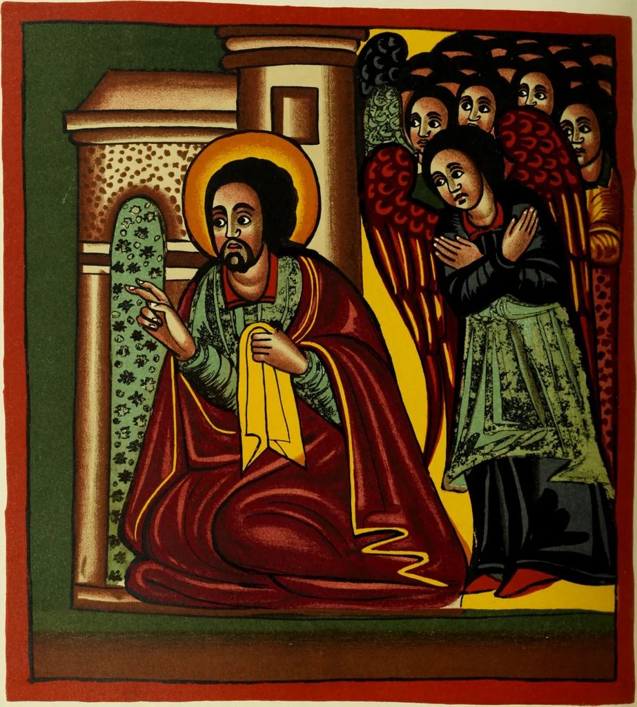 An illustration from The lives of Maba Seyon and Gabra Krestos : the Ethiopic texts / edited with an English translation and a chapter on the illustrations of Ethiopic mss. by E.A. Wallis Budge., 1898, leaf 494