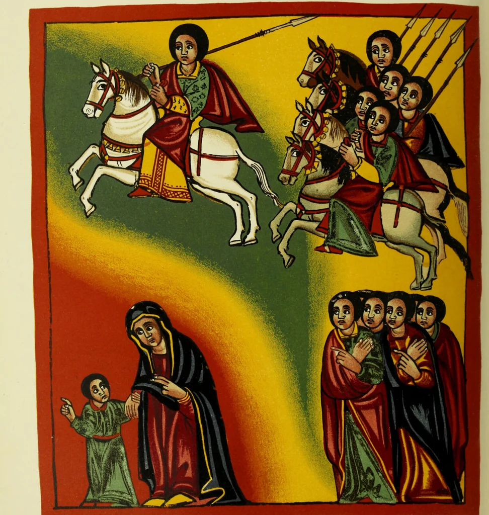 An illustration from The lives of Maba Seyon and Gabra Krestos : the Ethiopic texts / edited with an English translation and a chapter on the illustrations of Ethiopic mss. by E.A. Wallis Budge., 1898, leaf 504