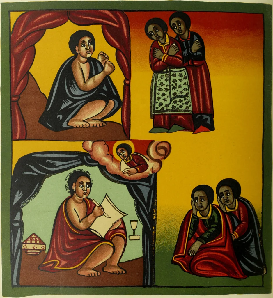 An illustration from The lives of Maba Seyon and Gabra Krestos : the Ethiopic texts / edited with an English translation and a chapter on the illustrations of Ethiopic mss. by E.A. Wallis Budge., 1898, leaf 520