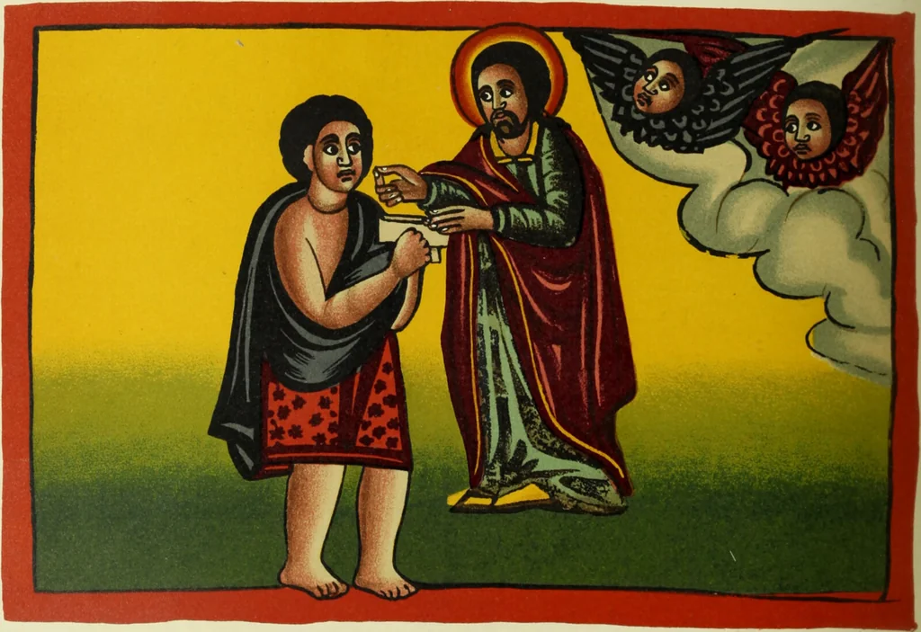 An illustration from The lives of Maba Seyon and Gabra Krestos : the Ethiopic texts / edited with an English translation and a chapter on the illustrations of Ethiopic mss. by E.A. Wallis Budge., 1898, leaf 526