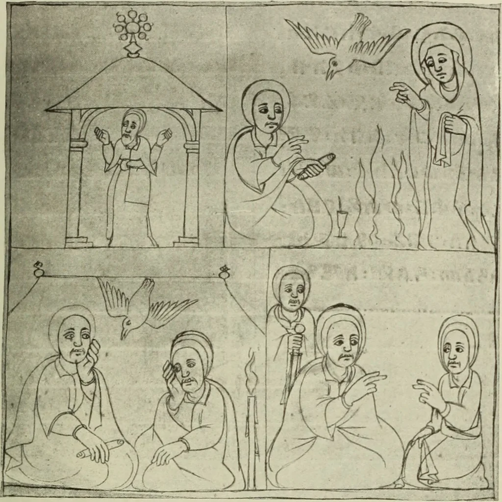 An illustration from The lives of Maba Seyon and Gabra Krestos : the Ethiopic texts / edited with an English translation and a chapter on the illustrations of Ethiopic mss. by E.A. Wallis Budge., 1898, leaf 53