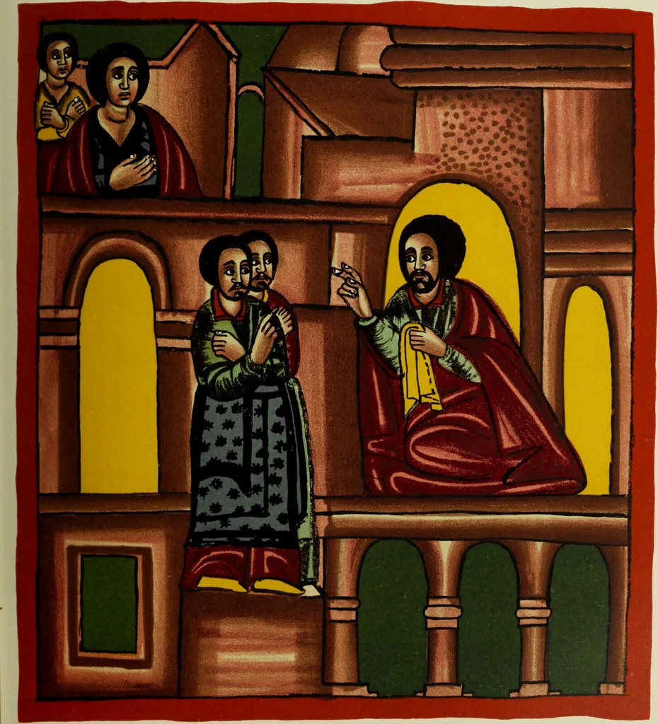 An illustration from The lives of Maba Seyon and Gabra Krestos : the Ethiopic texts / edited with an English translation and a chapter on the illustrations of Ethiopic mss. by E.A. Wallis Budge., 1898, leaf 537