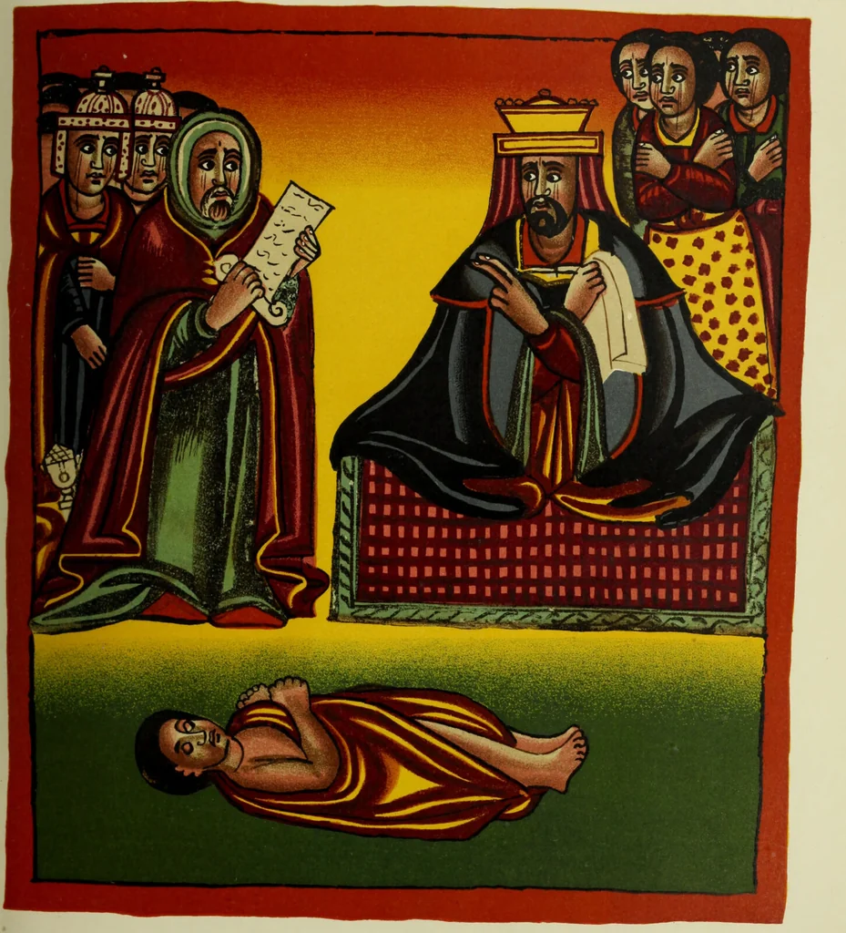 An illustration from The lives of Maba Seyon and Gabra Krestos : the Ethiopic texts / edited with an English translation and a chapter on the illustrations of Ethiopic mss. by E.A. Wallis Budge., 1898, leaf 545