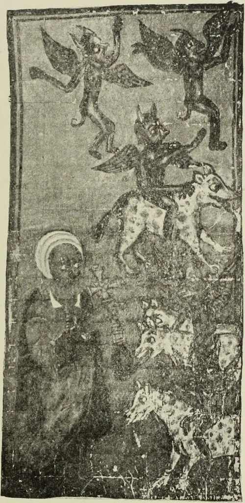 An illustration from The lives of Maba Seyon and Gabra Krestos : the Ethiopic texts / edited with an English translation and a chapter on the illustrations of Ethiopic mss. by E.A. Wallis Budge., 1898, leaf 55