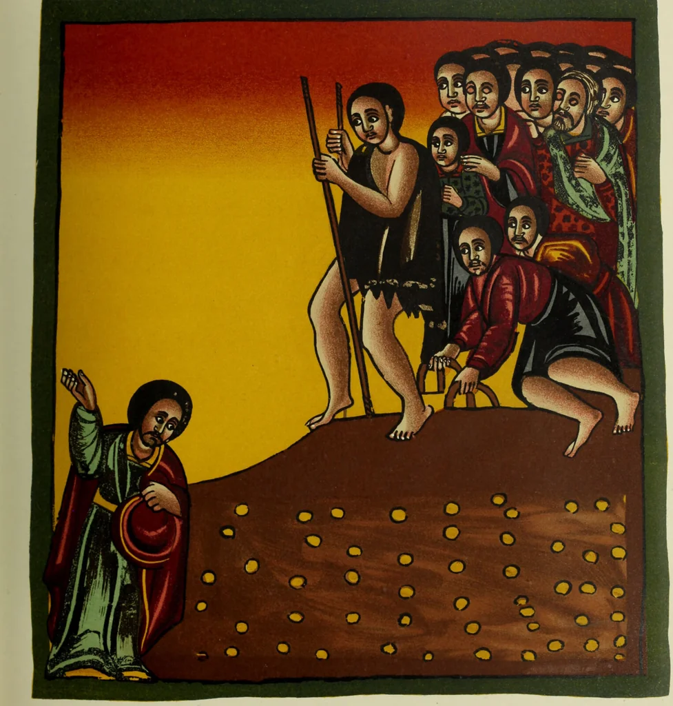 An illustration from The lives of Maba Seyon and Gabra Krestos : the Ethiopic texts / edited with an English translation and a chapter on the illustrations of Ethiopic mss. by E.A. Wallis Budge., 1898, leaf 563