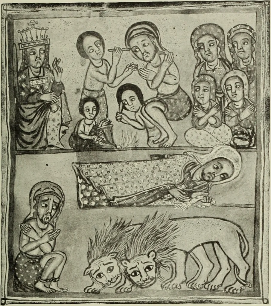 An illustration from The lives of Maba Seyon and Gabra Krestos : the Ethiopic texts / edited with an English translation and a chapter on the illustrations of Ethiopic mss. by E.A. Wallis Budge., 1898, leaf 59