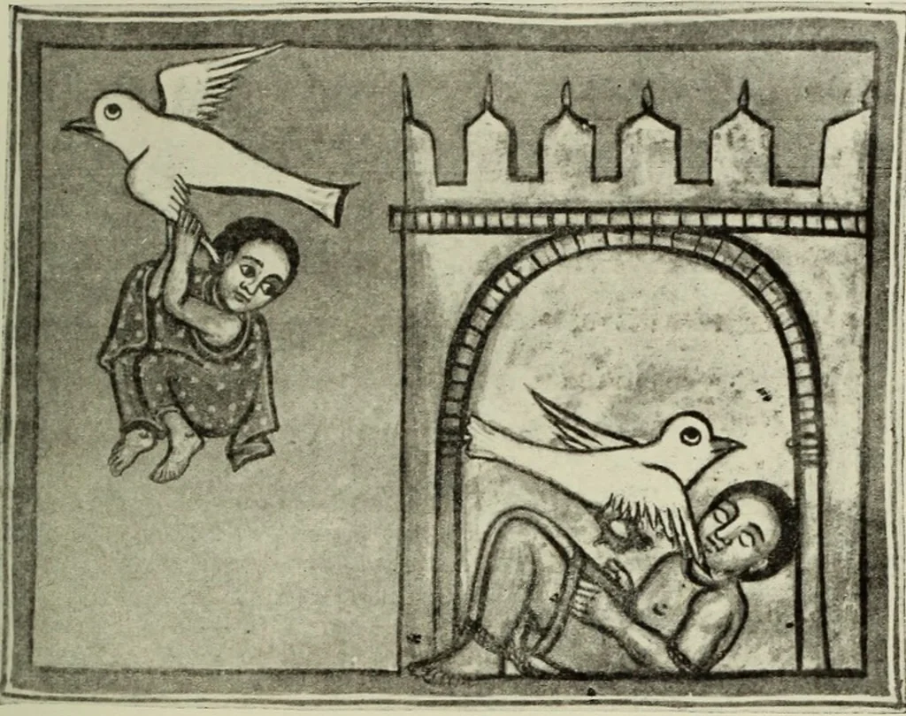 An illustration from The lives of Maba Seyon and Gabra Krestos : the Ethiopic texts / edited with an English translation and a chapter on the illustrations of Ethiopic mss. by E.A. Wallis Budge., 1898, leaf 79