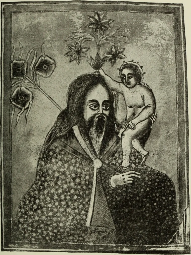 An illustration from The lives of Maba Seyon and Gabra Krestos : the Ethiopic texts / edited with an English translation and a chapter on the illustrations of Ethiopic mss. by E.A. Wallis Budge., 1898, leaf 89
