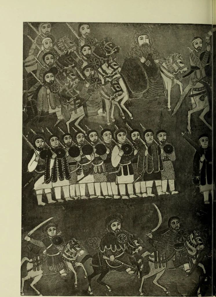 An illustration from The lives of Maba Seyon and Gabra Krestos : the Ethiopic texts / edited with an English translation and a chapter on the illustrations of Ethiopic mss. by E.A. Wallis Budge., 1898, leaf 94