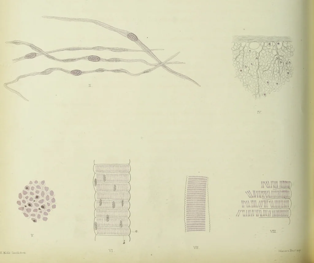 An illustration from Atlas of histology / by E. Klein and E. Noble Smith., 1880, leaf 128