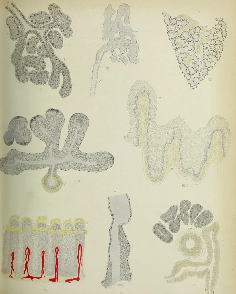 An illustration from Atlas of histology / by E. Klein and E. Noble Smith., 1880, leaf 291