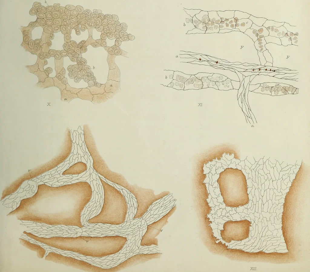 An illustration from Atlas of histology / by E. Klein and E. Noble Smith., 1880, leaf 51