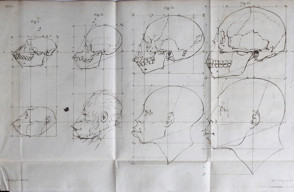 An illustration from Dissertation physique de Mr. Pierre Camper, sur les différences réelles que présentent les traits du visage chez les hommes de différents pays et de différents âges, sur le beau qui caractèrise les statues antiques et les pierres gravées : suivie de la proposition d'une nouvelle méthode pour déssiner toutes sortes de têtes humaines avec la plus grande sûreté / publiée après le décès de l'auteur par son fils Adrien Gilles Camper ; traduite du hollandois par Denis Bernard Quatremere d'Isjonval., 1791, leaf 131