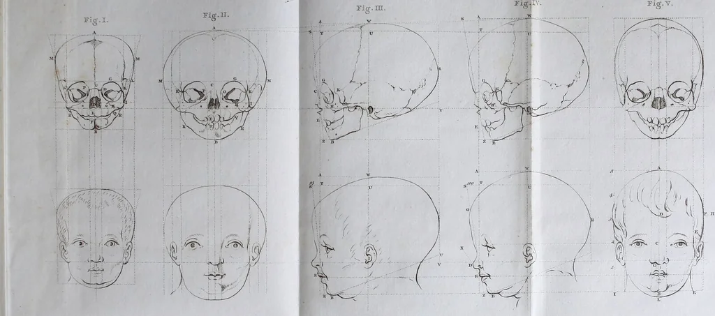 An illustration from Dissertation physique de Mr. Pierre Camper, sur les différences réelles que présentent les traits du visage chez les hommes de différents pays et de différents âges, sur le beau qui caractèrise les statues antiques et les pierres gravées : suivie de la proposition d'une nouvelle méthode pour déssiner toutes sortes de têtes humaines avec la plus grande sûreté / publiée après le décès de l'auteur par son fils Adrien Gilles Camper ; traduite du hollandois par Denis Bernard Quatremere d'Isjonval., 1791, leaf 139