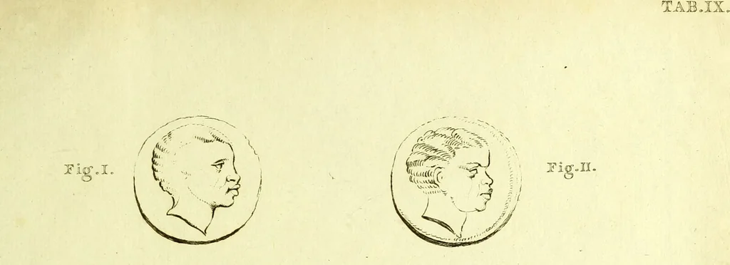 An illustration from Dissertation physique de Mr. Pierre Camper, sur les différences réelles que présentent les traits du visage chez les hommes de différents pays et de différents âges, sur le beau qui caractèrise les statues antiques et les pierres gravées : suivie de la proposition d'une nouvelle méthode pour déssiner toutes sortes de têtes humaines avec la plus grande sûreté / publiée après le décès de l'auteur par son fils Adrien Gilles Camper ; traduite du hollandois par Denis Bernard Quatremere d'Isjonval., 1791, leaf 147