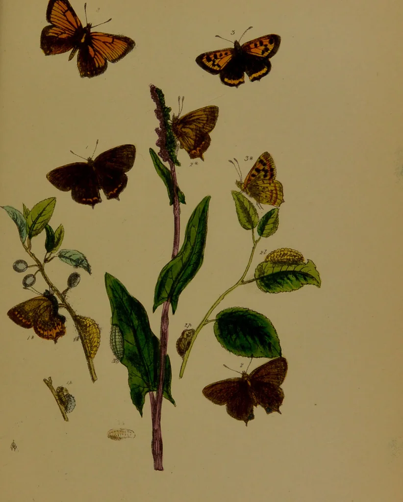 An illustration from The butterflies of Great Britain : with their transformations delineated and described / by J.O. Westwood., 1887, leaf 169