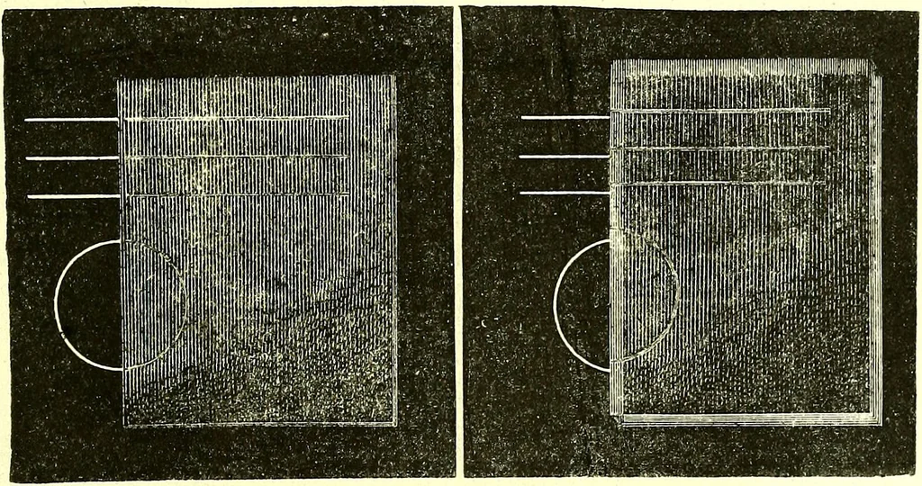 An illustration from Spectrum analysis in its application to terrestrial substances, and the physical constitution of the heavenly bodies / familiarly explained by H. Schellen ; translated from the second enlarged and revised German edition by Jane and Caroline Lassell ; edited with notes by William Huggins ; with numerous woodcuts and coloured plates, and Ångström's and Kirchhoff's maps., 1872, leaf 101
