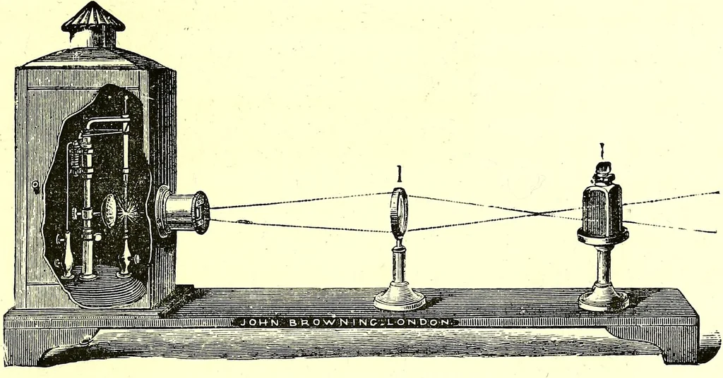 An illustration from Spectrum analysis in its application to terrestrial substances, and the physical constitution of the heavenly bodies / familiarly explained by H. Schellen ; translated from the second enlarged and revised German edition by Jane and Caroline Lassell ; edited with notes by William Huggins ; with numerous woodcuts and coloured plates, and Ångström's and Kirchhoff's maps., 1872, leaf 125
