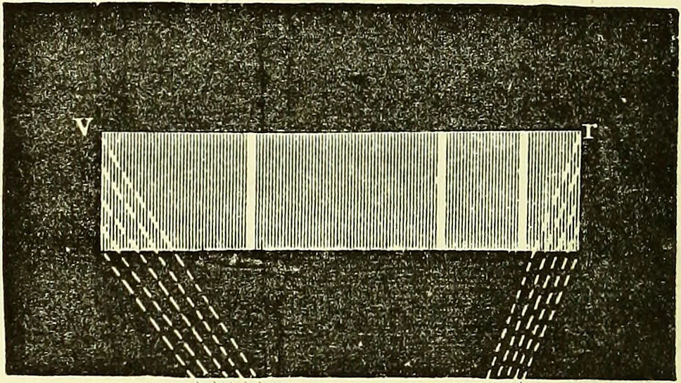 An illustration from Spectrum analysis in its application to terrestrial substances, and the physical constitution of the heavenly bodies / familiarly explained by H. Schellen ; translated from the second enlarged and revised German edition by Jane and Caroline Lassell ; edited with notes by William Huggins ; with numerous woodcuts and coloured plates, and Ångström's and Kirchhoff's maps., 1872, leaf 126