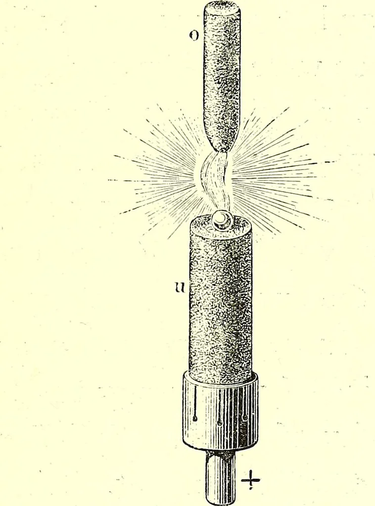 An illustration from Spectrum analysis in its application to terrestrial substances, and the physical constitution of the heavenly bodies / familiarly explained by H. Schellen ; translated from the second enlarged and revised German edition by Jane and Caroline Lassell ; edited with notes by William Huggins ; with numerous woodcuts and coloured plates, and Ångström's and Kirchhoff's maps., 1872, leaf 133