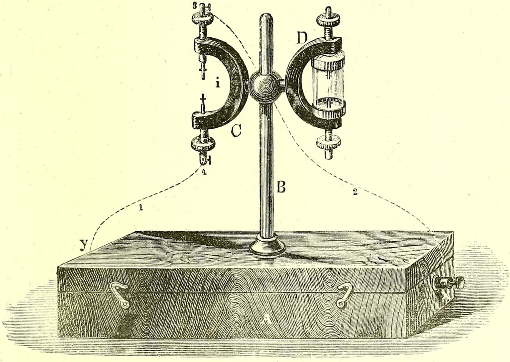 An illustration from Spectrum analysis in its application to terrestrial substances, and the physical constitution of the heavenly bodies / familiarly explained by H. Schellen ; translated from the second enlarged and revised German edition by Jane and Caroline Lassell ; edited with notes by William Huggins ; with numerous woodcuts and coloured plates, and Ångström's and Kirchhoff's maps., 1872, leaf 185