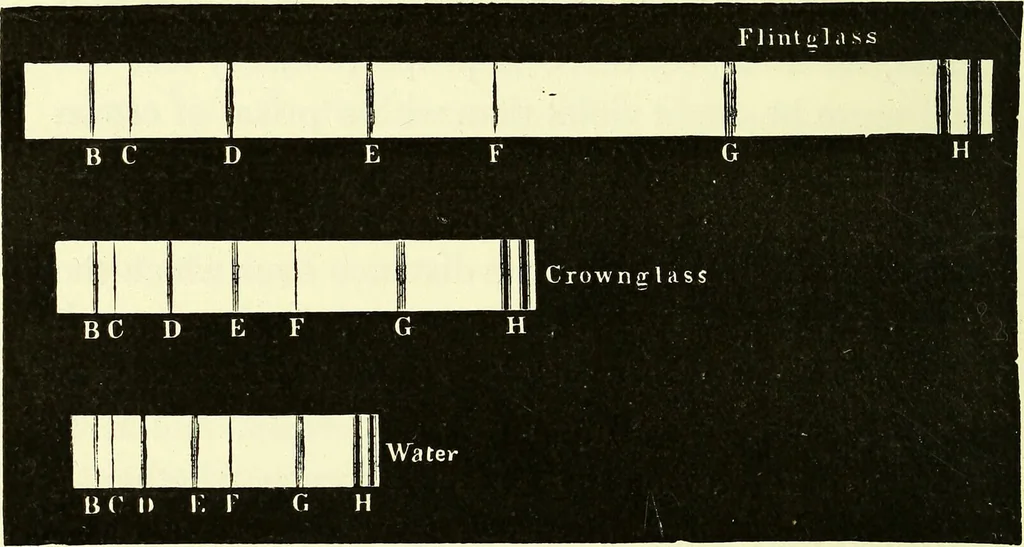 An illustration from Spectrum analysis in its application to terrestrial substances, and the physical constitution of the heavenly bodies / familiarly explained by H. Schellen ; translated from the second enlarged and revised German edition by Jane and Caroline Lassell ; edited with notes by William Huggins ; with numerous woodcuts and coloured plates, and Ångström's and Kirchhoff's maps., 1872, leaf 262