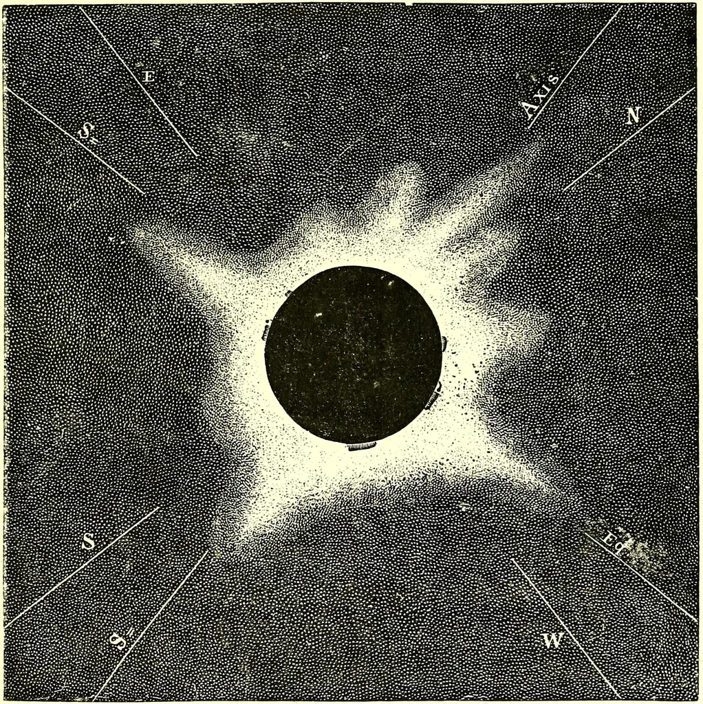 An illustration from Spectrum analysis in its application to terrestrial substances, and the physical constitution of the heavenly bodies / familiarly explained by H. Schellen ; translated from the second enlarged and revised German edition by Jane and Caroline Lassell ; edited with notes by William Huggins ; with numerous woodcuts and coloured plates, and Ångström's and Kirchhoff's maps., 1872, leaf 349