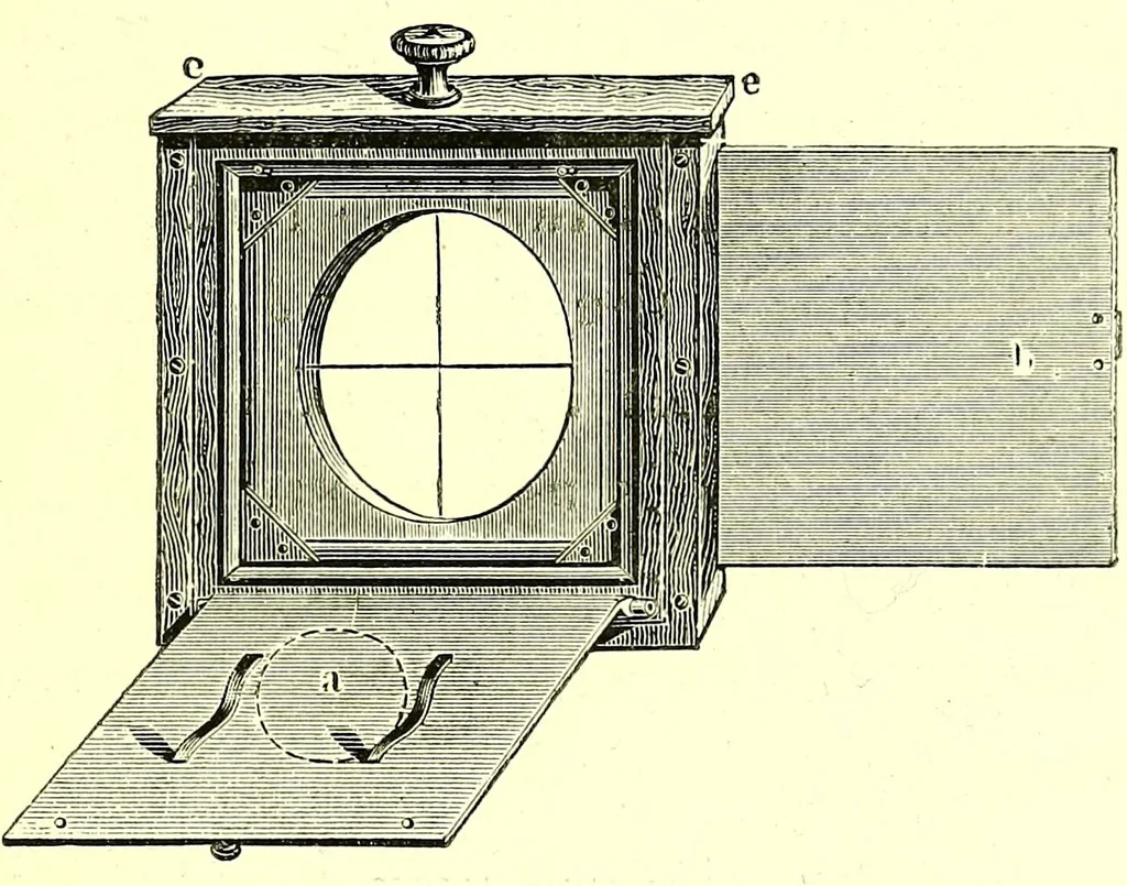 An illustration from Spectrum analysis in its application to terrestrial substances, and the physical constitution of the heavenly bodies / familiarly explained by H. Schellen ; translated from the second enlarged and revised German edition by Jane and Caroline Lassell ; edited with notes by William Huggins ; with numerous woodcuts and coloured plates, and Ångström's and Kirchhoff's maps., 1872, leaf 355