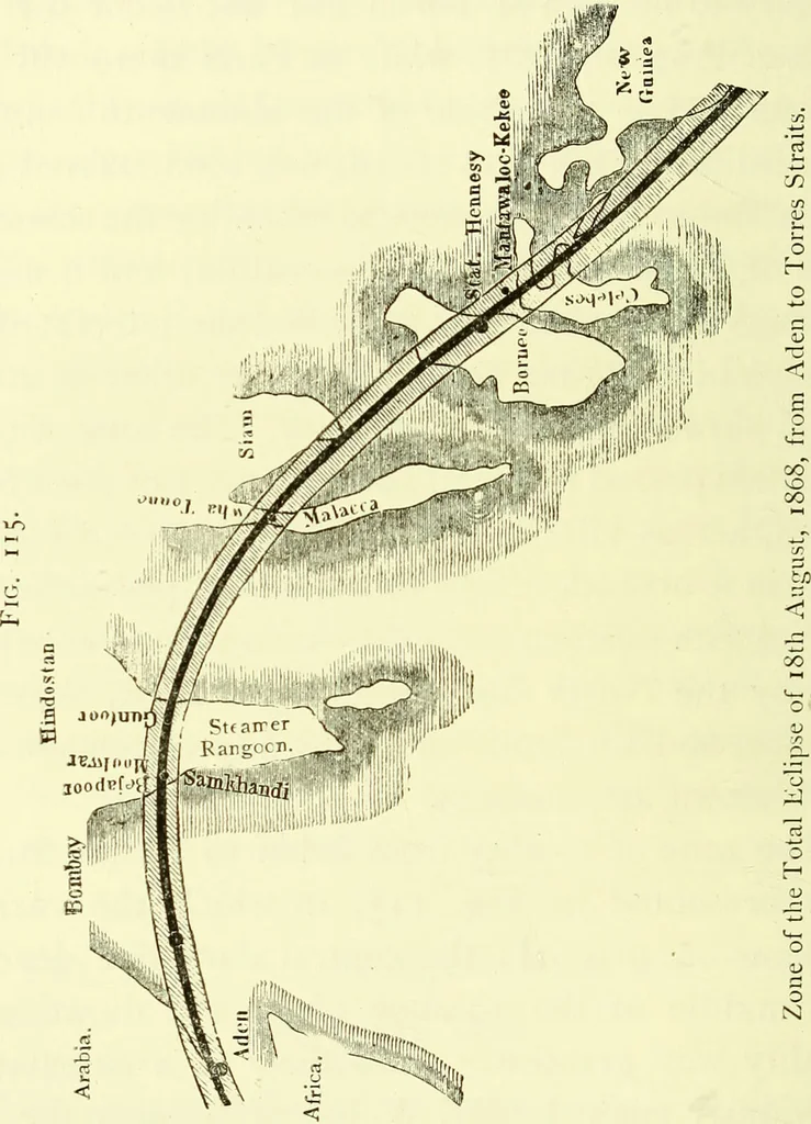 An illustration from Spectrum analysis in its application to terrestrial substances, and the physical constitution of the heavenly bodies / familiarly explained by H. Schellen ; translated from the second enlarged and revised German edition by Jane and Caroline Lassell ; edited with notes by William Huggins ; with numerous woodcuts and coloured plates, and Ångström's and Kirchhoff's maps., 1872, leaf 360