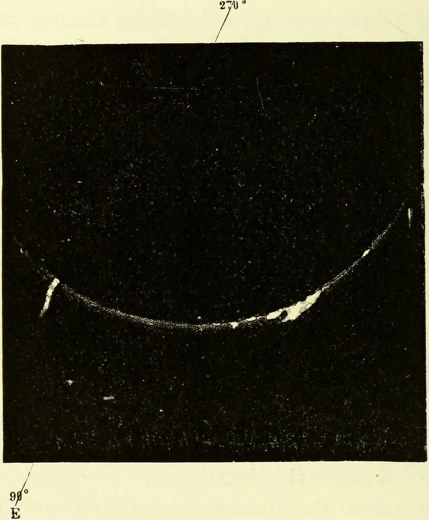 An illustration from Spectrum analysis in its application to terrestrial substances, and the physical constitution of the heavenly bodies / familiarly explained by H. Schellen ; translated from the second enlarged and revised German edition by Jane and Caroline Lassell ; edited with notes by William Huggins ; with numerous woodcuts and coloured plates, and Ångström's and Kirchhoff's maps., 1872, leaf 366