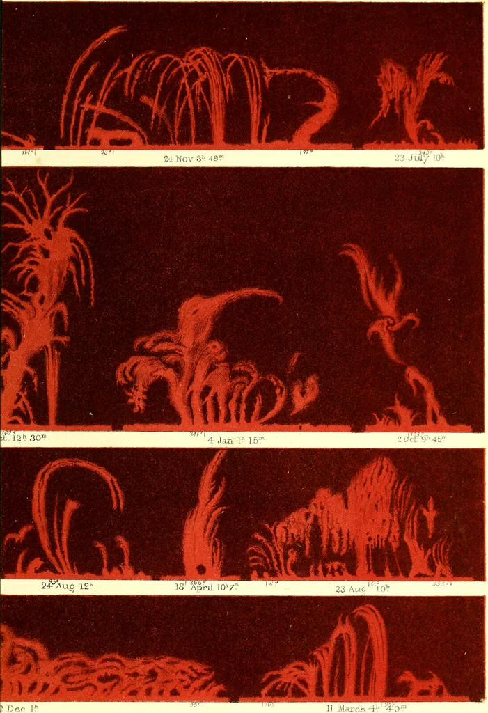 An illustration from Spectrum analysis in its application to terrestrial substances, and the physical constitution of the heavenly bodies / familiarly explained by H. Schellen ; translated from the second enlarged and revised German edition by Jane and Caroline Lassell ; edited with notes by William Huggins ; with numerous woodcuts and coloured plates, and Ångström's and Kirchhoff's maps., 1872, leaf 443
