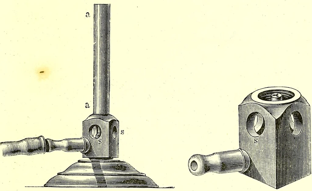 An illustration from Spectrum analysis in its application to terrestrial substances, and the physical constitution of the heavenly bodies / familiarly explained by H. Schellen ; translated from the second enlarged and revised German edition by Jane and Caroline Lassell ; edited with notes by William Huggins ; with numerous woodcuts and coloured plates, and Ångström's and Kirchhoff's maps., 1872, leaf 45