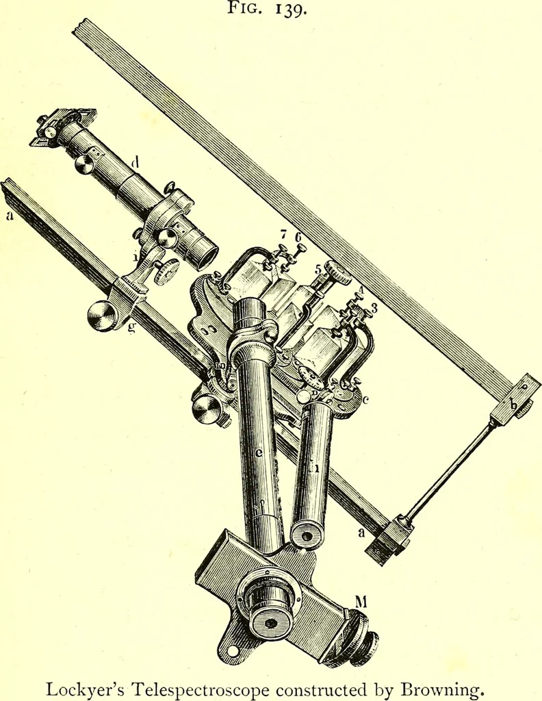 An illustration from Spectrum analysis in its application to terrestrial substances, and the physical constitution of the heavenly bodies / familiarly explained by H. Schellen ; translated from the second enlarged and revised German edition by Jane and Caroline Lassell ; edited with notes by William Huggins ; with numerous woodcuts and coloured plates, and Ångström's and Kirchhoff's maps., 1872, leaf 451