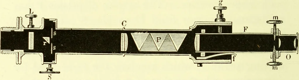 An illustration from Spectrum analysis in its application to terrestrial substances, and the physical constitution of the heavenly bodies / familiarly explained by H. Schellen ; translated from the second enlarged and revised German edition by Jane and Caroline Lassell ; edited with notes by William Huggins ; with numerous woodcuts and coloured plates, and Ångström's and Kirchhoff's maps., 1872, leaf 456