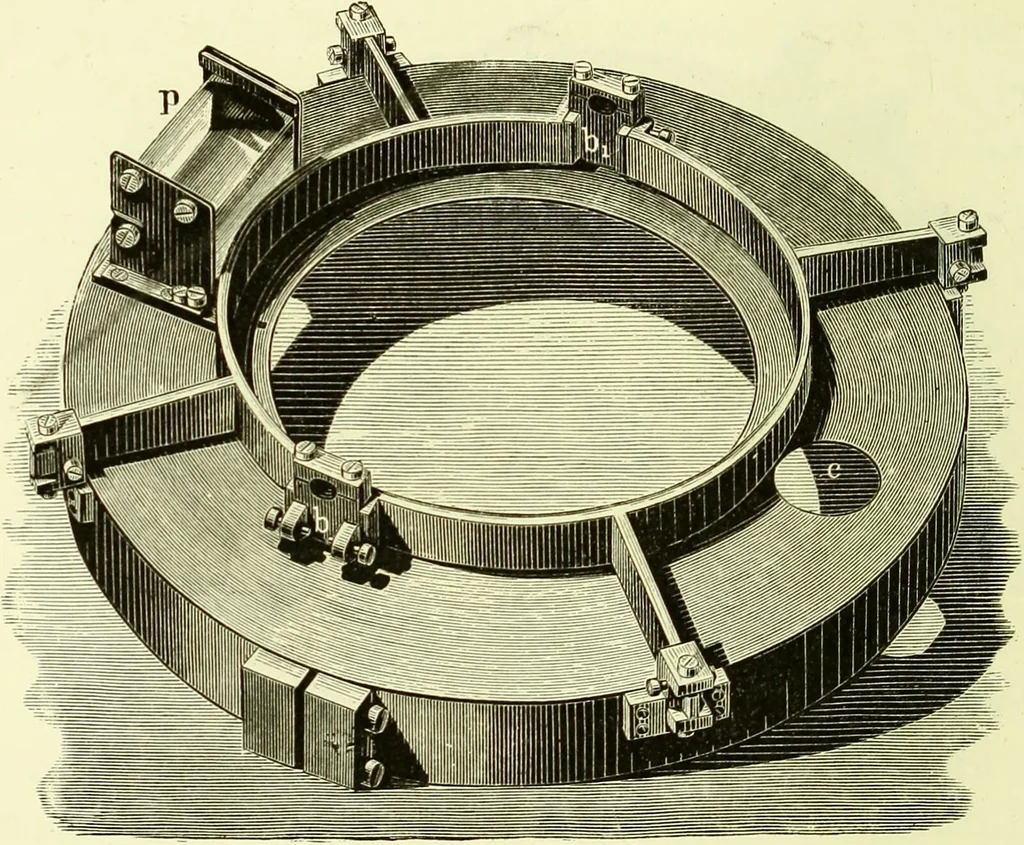 An illustration from Spectrum analysis in its application to terrestrial substances, and the physical constitution of the heavenly bodies / familiarly explained by H. Schellen ; translated from the second enlarged and revised German edition by Jane and Caroline Lassell ; edited with notes by William Huggins ; with numerous woodcuts and coloured plates, and Ångström's and Kirchhoff's maps., 1872, leaf 530