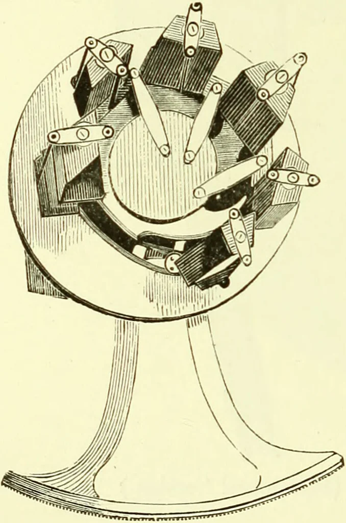 An illustration from Spectrum analysis in its application to terrestrial substances, and the physical constitution of the heavenly bodies / familiarly explained by H. Schellen ; translated from the second enlarged and revised German edition by Jane and Caroline Lassell ; edited with notes by William Huggins ; with numerous woodcuts and coloured plates, and Ångström's and Kirchhoff's maps., 1872, leaf 534