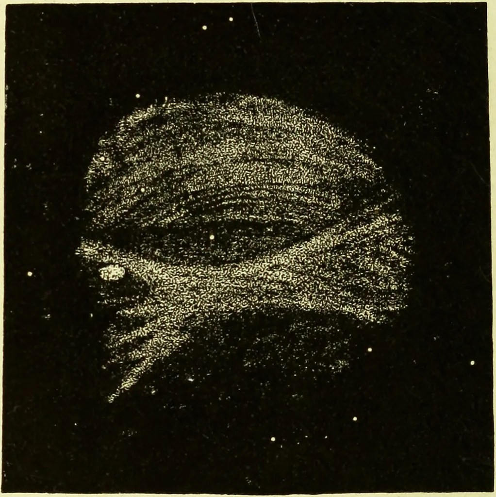 An illustration from Spectrum analysis in its application to terrestrial substances, and the physical constitution of the heavenly bodies / familiarly explained by H. Schellen ; translated from the second enlarged and revised German edition by Jane and Caroline Lassell ; edited with notes by William Huggins ; with numerous woodcuts and coloured plates, and Ångström's and Kirchhoff's maps., 1872, leaf 600