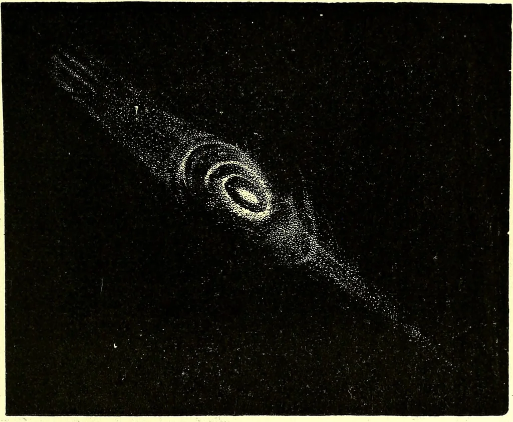 An illustration from Spectrum analysis in its application to terrestrial substances, and the physical constitution of the heavenly bodies / familiarly explained by H. Schellen ; translated from the second enlarged and revised German edition by Jane and Caroline Lassell ; edited with notes by William Huggins ; with numerous woodcuts and coloured plates, and Ångström's and Kirchhoff's maps., 1872, leaf 605