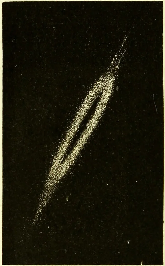 An illustration from Spectrum analysis in its application to terrestrial substances, and the physical constitution of the heavenly bodies / familiarly explained by H. Schellen ; translated from the second enlarged and revised German edition by Jane and Caroline Lassell ; edited with notes by William Huggins ; with numerous woodcuts and coloured plates, and Ångström's and Kirchhoff's maps., 1872, leaf 606